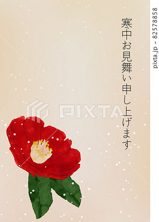 寒中見舞い 手描きの椿の花のイラスト素材 5758