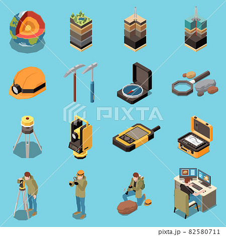 Geology Earth Exploration Isometric Icon Set 82580711