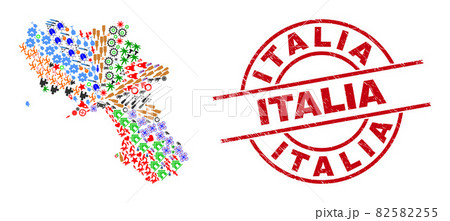 Italia Distress Watermark and Campania Region Map Mosaic of Different Items Italia Distress Watermark and Campania Region Map Mosaic of Different Items 82582255
