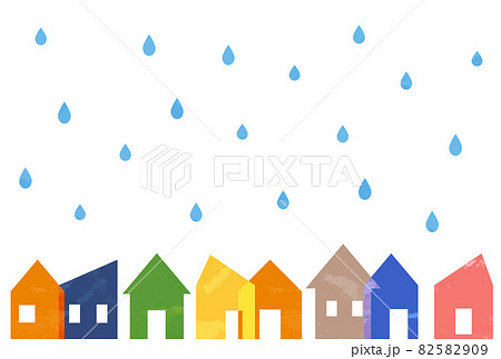 背景素材_カラフルな雨の街並み 82582909
