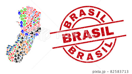 Brasil Grunge Stamp Seal and Espirito Santo State Map Collage of Different Icons 82583713