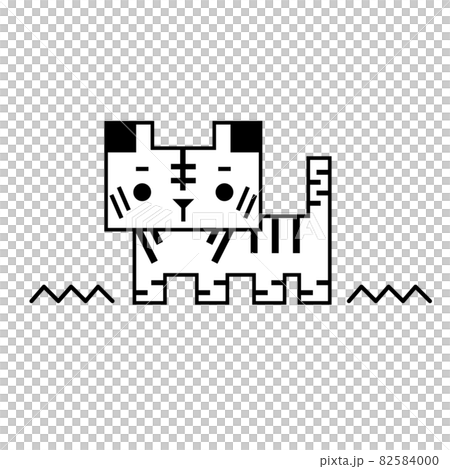 シンプルで四角い虎の線画単色イラストのイラスト素材