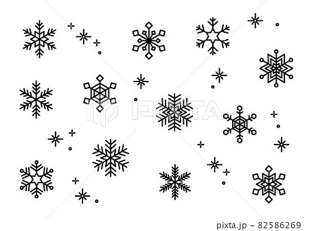雪の結晶 セット 白黒のイラスト素材