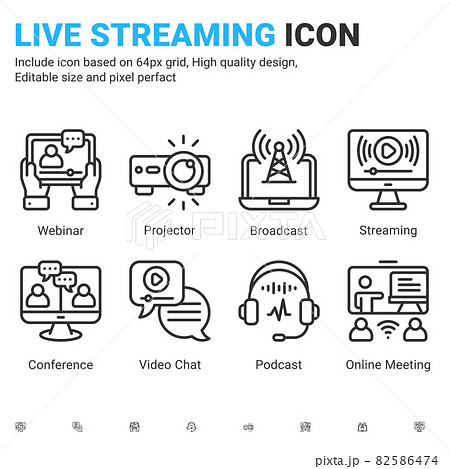 Vector Live Streaming Icons Vector With Outline のイラスト素材