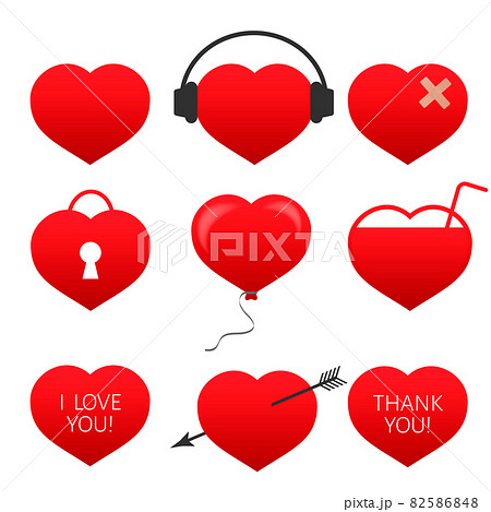Set of nine red hearts. Flat icons isolated on white background. Valentine s day vector collection. Love story symbol. Health medical theme. Easy to edit design template. Set of nine red hearts. Flat icons isolated on white background. Valentine s day vector collection. Love story symbol. Health medical theme. Easy to edit design template. 82586848
