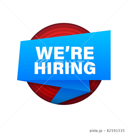 Ribbon banner with text we are hiring, poster in pop art style. Vector stock illustration. 82591535