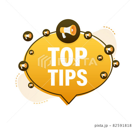 Megaphone yellow banner - Top tips. Vector illustration. Megaphone yellow banner - Top tips. Vector illustration. 82591818