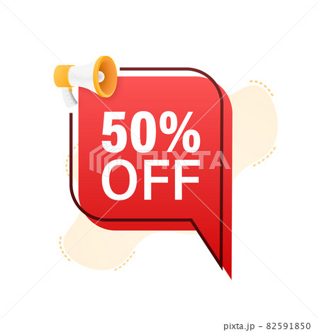 50 percent OFF Sale Discount Banner with megaphone. Discount offer price tag. 50 percent discount promotion flat icon. Vector illustration. 82591850