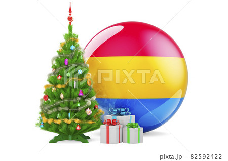 Christmas tree and gift boxes with Pansexual flag. 3D rendering Christmas tree and gift boxes with Pansexual flag. 3D rendering 82592422