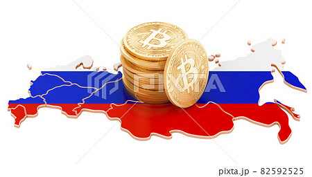 Bitcoin cryptocurrency in Russia, 3D rendering 82592525