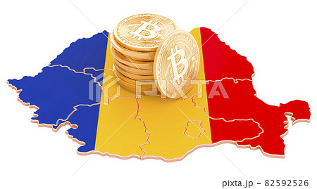 Bitcoin cryptocurrency in Romania, 3D rendering Bitcoin cryptocurrency in Romania, 3D rendering 82592526