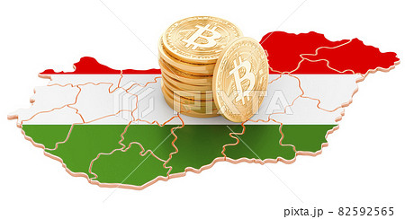 Bitcoin cryptocurrency in Hungary, 3D rendering 82592565