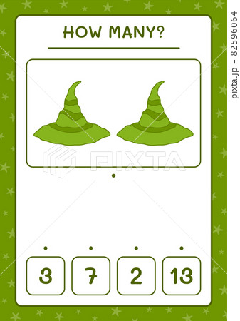 How many Witch Hat, game for children. Vector illustration, printable worksheet How many Witch Hat, game for children. Vector illustration, printable worksheet 82596064