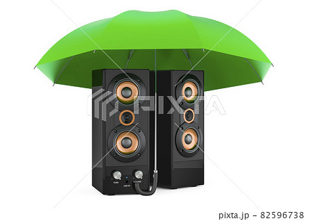 Musical speakers under umbrella, 3D rendering Musical speakers under umbrella, 3D rendering 82596738