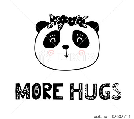 More hugs scandinavian cartoon cute panda. Nordic funny print for nurcery room. Vector cartoon card 82602711