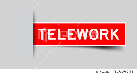 Label sticker red color in word telework that inserted in gray background 82606648