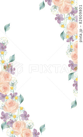 薔薇と淡い色の花のデコレーションのイラスト素材