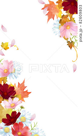 가을 꽃과 단풍 장식 - 스톡일러스트 [82609803] - Pixta