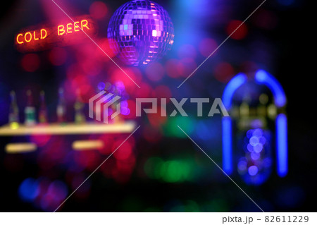 Jukebox in Bar with Disco Ball and Bokeh 82611229
