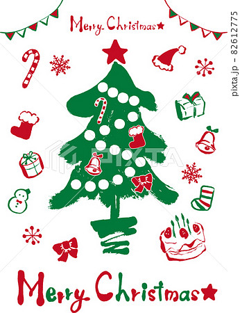 クリスマス素材セット(手描き)2色 赤と緑 クリスマス素材セット(手描き)2色 赤と緑 82612775