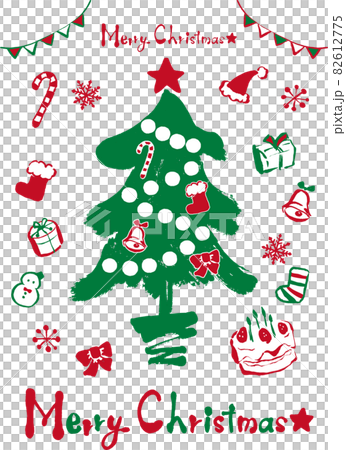 クリスマス素材セット(手描き)2色 赤と緑 クリスマス素材セット(手描き)2色 赤と緑 82612775