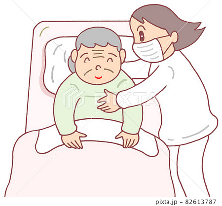 起床介助 起き上がり介助のイラスト素材