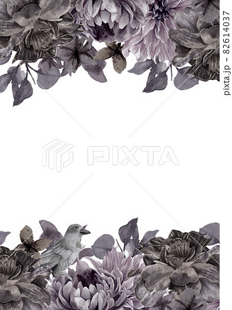 Dark, Black flowers Watercolor Borders and Frames 82614037