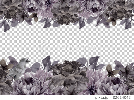 Dark, Black flowers Watercolor Borders and Frames 82614042