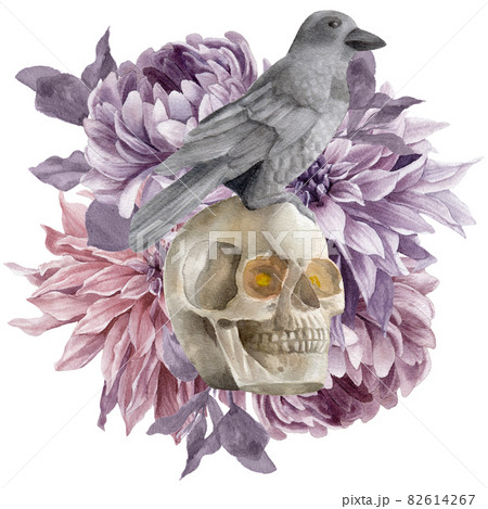 Halloween and flowers Watercolor Cliparts Halloween and flowers Watercolor Cliparts 82614267