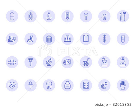 医療（青）　アイコン　絆創膏　ワクチン　体温計　血圧計　医者　看護師　病院　菌　車椅子　マスク等 82615352