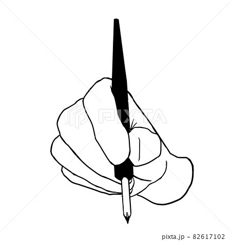 丸ペンを持つ手のデフォルメイラストのイラスト素材
