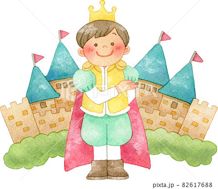 お辞儀をする王子様とお城のイラスト素材 6176