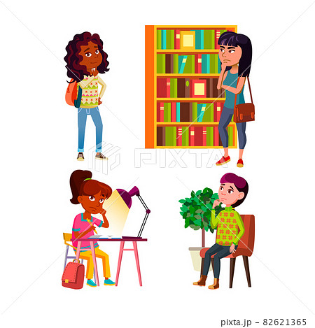 Teenager Girls Thinking And Dreaming Set Vector Teenager Girls Thinking And Dreaming Set Vector 82621365