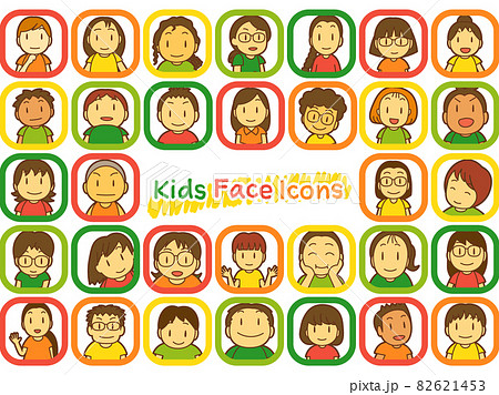 子どもたちの顔アイコン32人（カラフル・四角） 82621453
