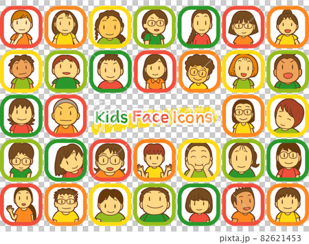 子どもたちの顔アイコン32人（カラフル・四角） 82621453