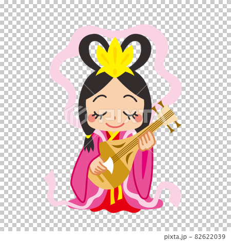 可愛い弁財天のイラスト 七福神 クリップアート 白背景のイラスト素材 6239