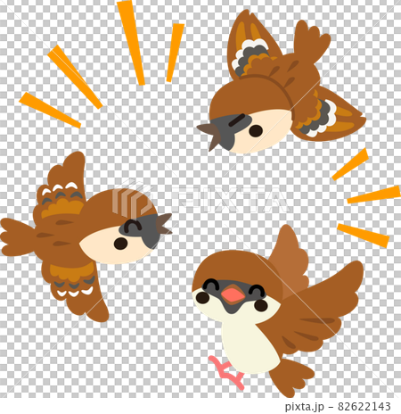 賑やかに鳴く3羽のスズメ 82622143
