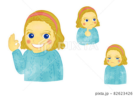 ブロンド白人のウエーブのかかった女の子イラストセット ブロンド白人のウエーブのかかった女の子イラストセット 82623426