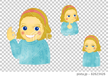 ブロンド白人のウエーブのかかった女の子イラストセット ブロンド白人のウエーブのかかった女の子イラストセット 82623426