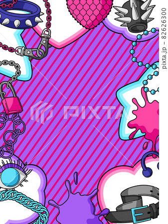 Background with youth subculture symbols. Teenage creative illustration. Fashion necklaces in cartoon style. 82626300