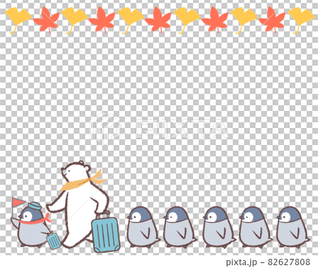 Frame of multiple penguins, polar bears and autumn leaves Frame of multiple penguins, polar bears and autumn leaves 82627808