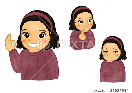 セーターを着たアジア人の女の子の上半身イラストセット 82627954