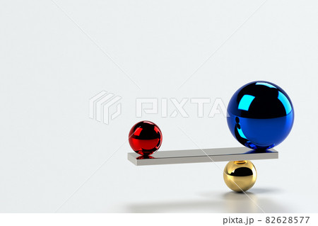 平衡をとる2つの球体の3dイラストのイラスト素材