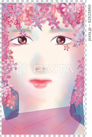Illustration of a cherry blossom girl staring with moist eyes Illustration of a cherry blossom girl staring with moist eyes 82628860