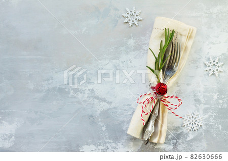 Decor Christmas table on stone background. 82630666