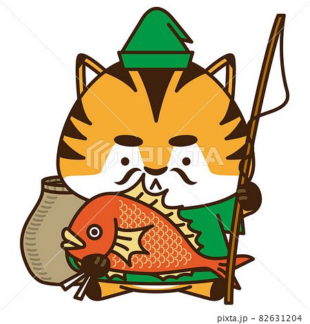 七福神の恵比寿様に扮した寅のイラスト素材 6314
