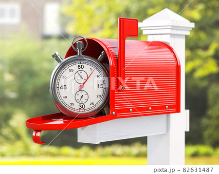 Mailbox with letters and stopwatch. Express fast delivery concept. 82631487