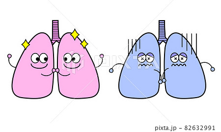 肺のシンプルでかわいいキャラクターイラスト 健康なものと不健康なもの のイラスト素材