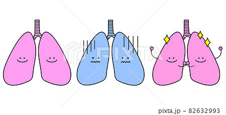 肺のシンプルでかわいいキャラクターイラスト 健康なものや不健康なもの等 のイラスト素材