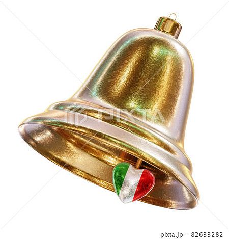 Realistic 3D illustration of the fancy golden textured Christmas bell with Italy national flag bell clapper isolated on white Realistic 3D illustration of the fancy golden textured Christmas bell with Italy national flag bell clapper isolated on white 82633282